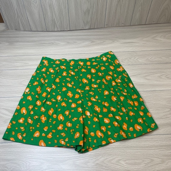 Tabitha Brown Target Linen Blend Green Orange Leopard Pleated Shorts size L - Picture 5 of 15